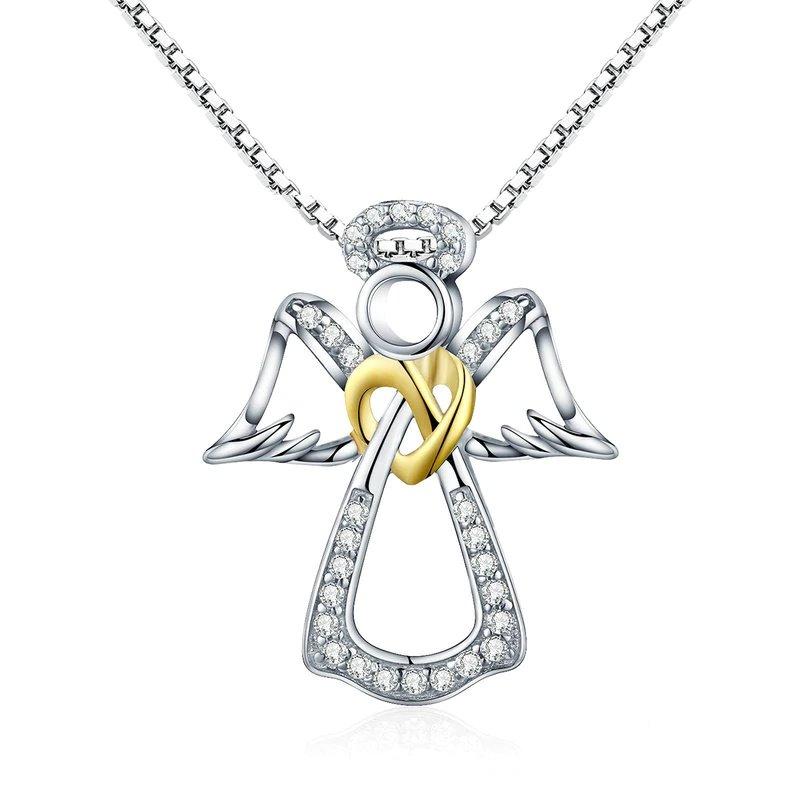 Halskette mit Schutzengel aus Sterlingsilber, Diamant-Halskette für Damen