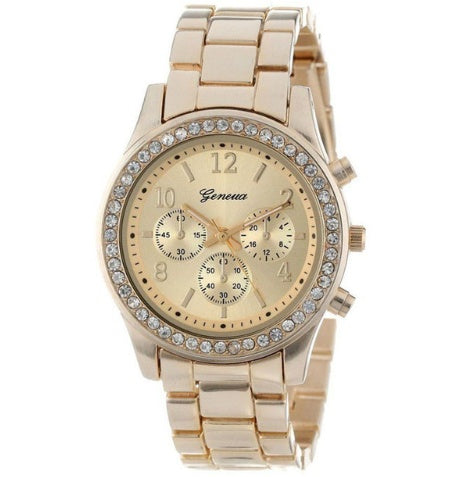 Pulsera de reloj de diamantes, reloj con correa de acero inoxidable, reloj de aleación Geneva