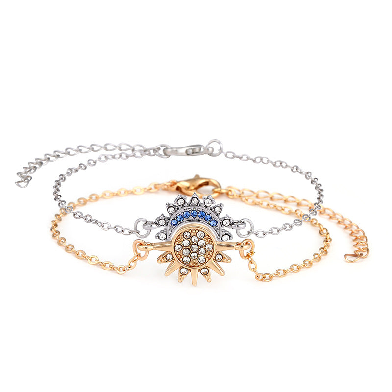 Persönlichkeit Einfaches Strass-Sonne-Mond-Liebhaber-Armband