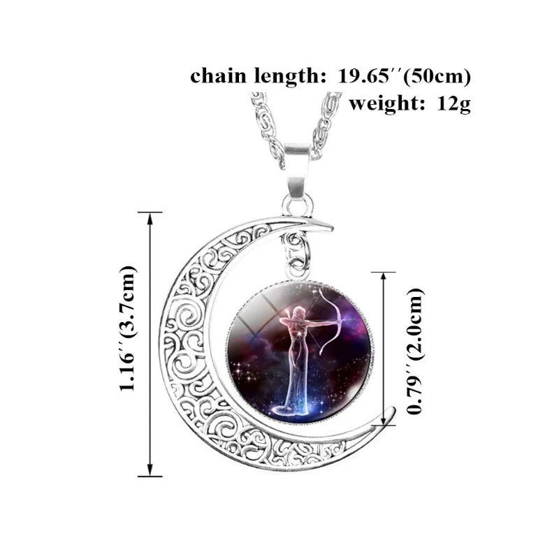 Collar con colgante de luna y 12 abalorios de cristal con signos del zodiaco para mujer y niña