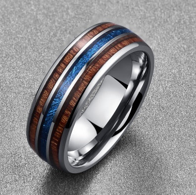 Nuncad polierter 8MM Herrenring aus hawaiianischem Koaholz, echte Größe, Eheringe, Blau-Vermiculit