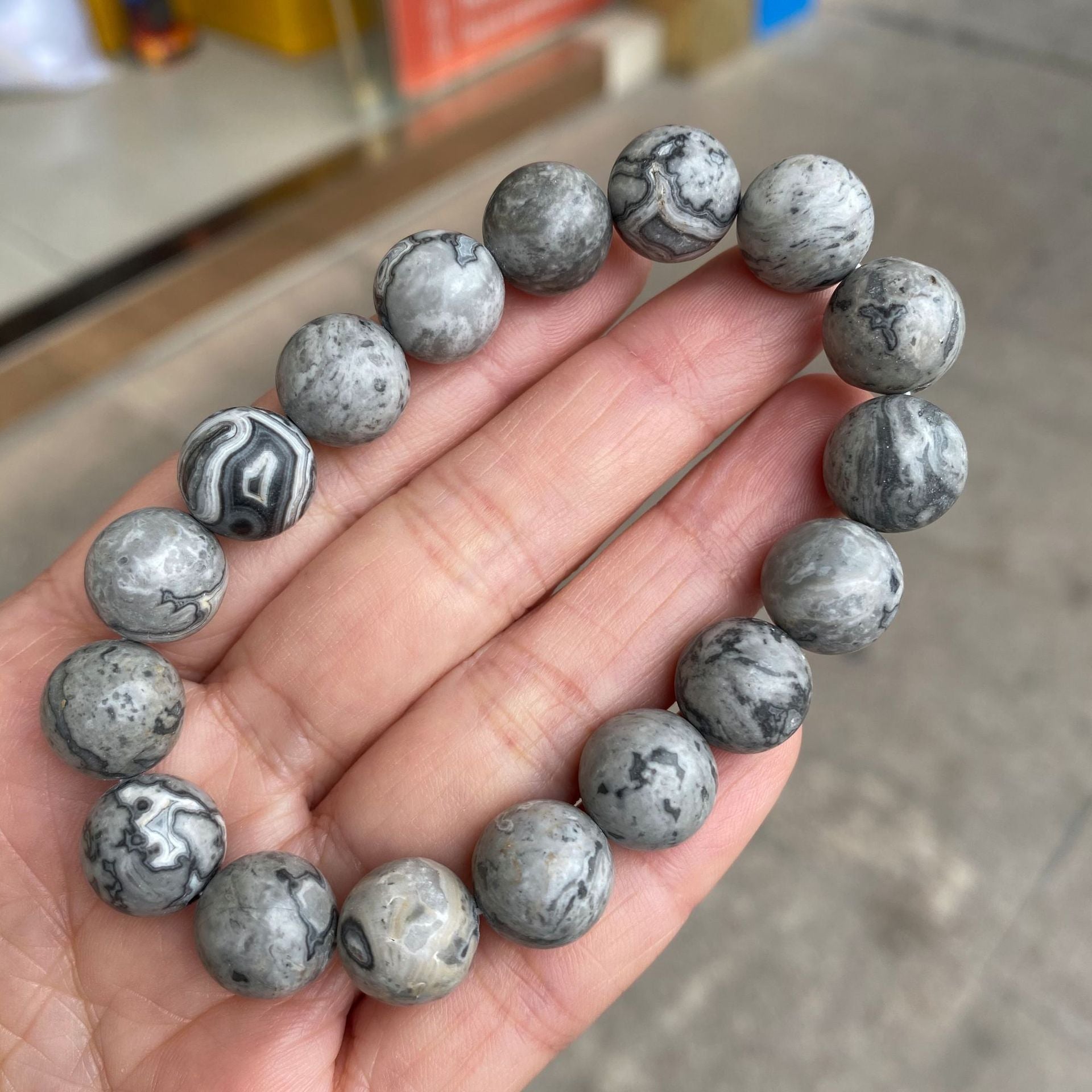 7A Natural Stone Map Stone Bracelet Single Circle Gray Picasso