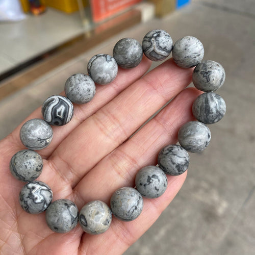 7A Naturstein Landkarte Armband Einzelner Kreis Grauer Picasso