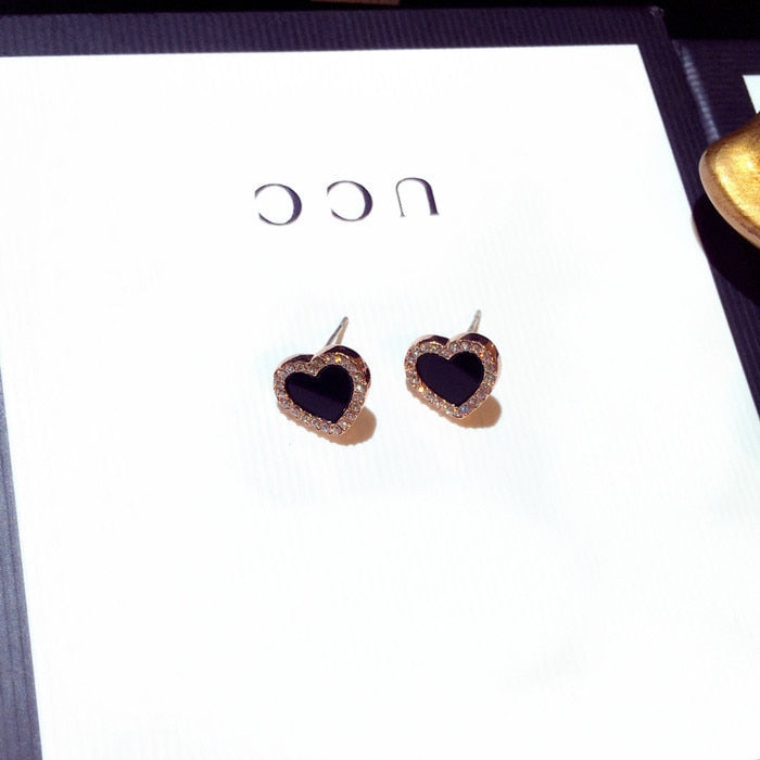 Pendientes de esmalte con forma de corazón, color rosa, joyas negras, regalo de boda