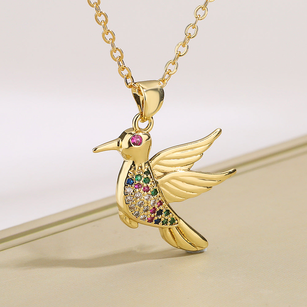 Collar con colgante de pájaro de personalidad de nicho, chapado en cobre y oro de 18 quilates