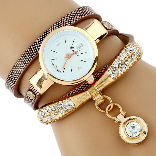 Reloj de pulsera informal de cuarzo de cuero sintético con diamantes de imitación de oro para mujer de la marca de lujo Gnova Platinum Fashion