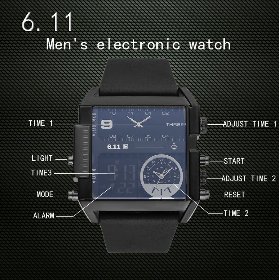 Reloj electrónico 611 fecha 8145 cuenta regresiva impermeable retroiluminación luminosa doble pantalla