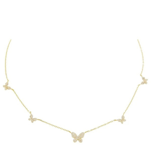 18K Gold Butterfly Stacking Clavicle Chain Necklace