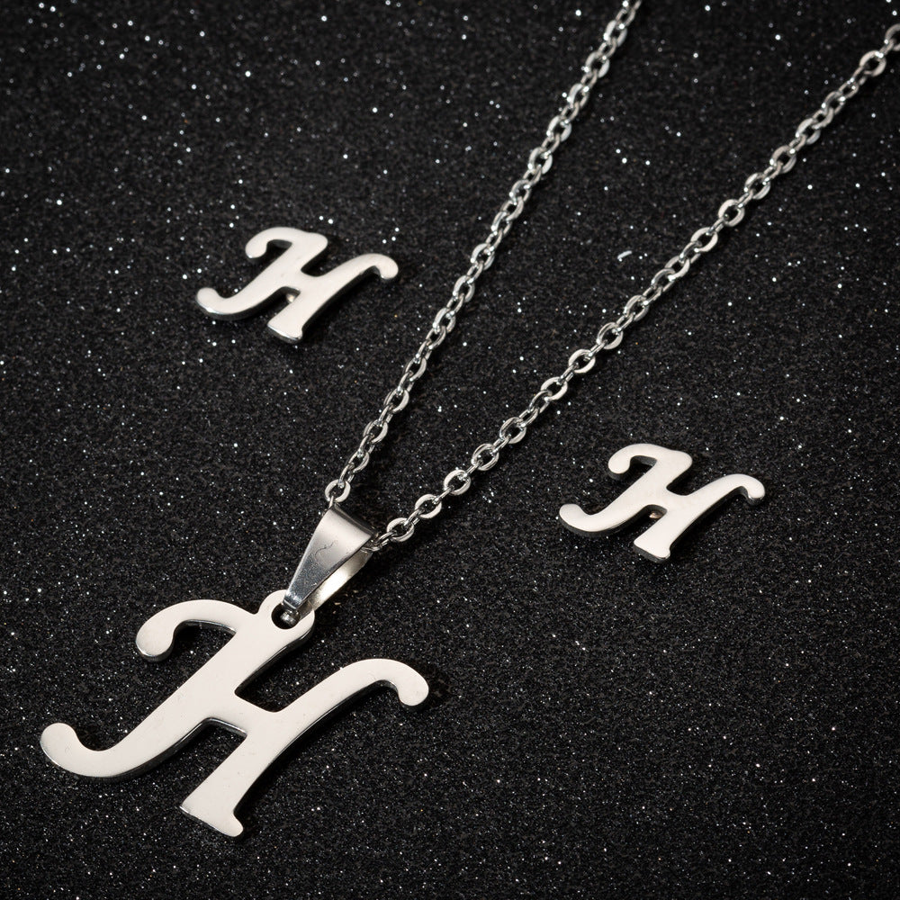 Edelstahl 26 Buchstaben Anhänger-Halsketten-Set