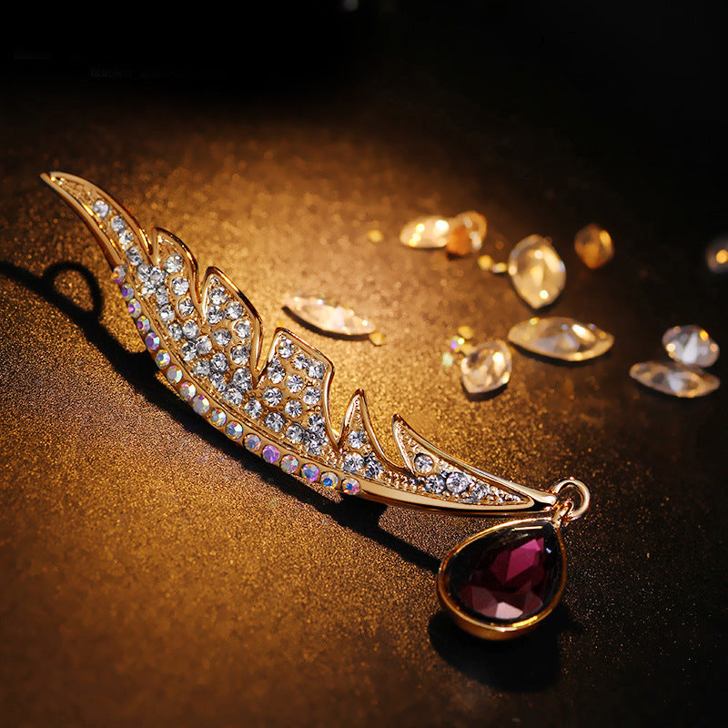 Broche de plumas de diamantes completo con broche de pedrería
