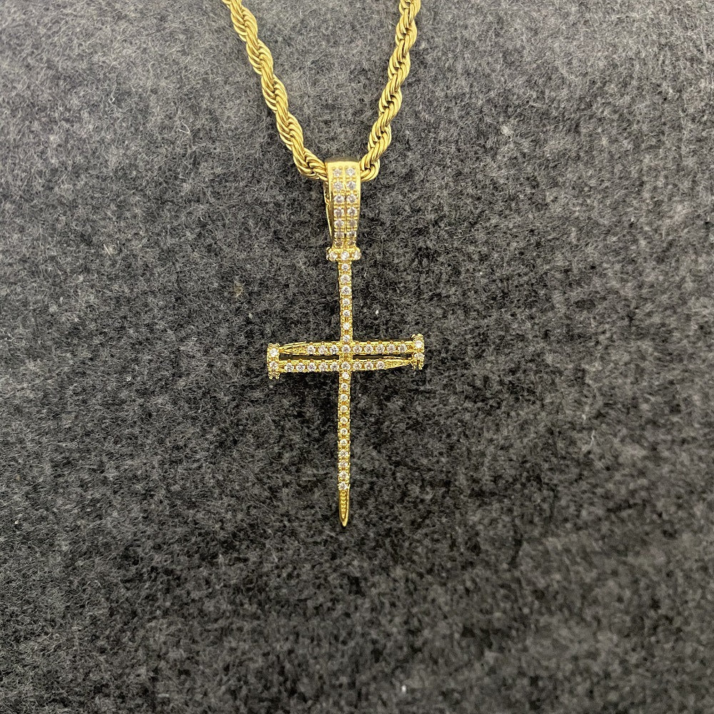 Zirkon Nagel Kreuz Halskette Schmuck Halskette
