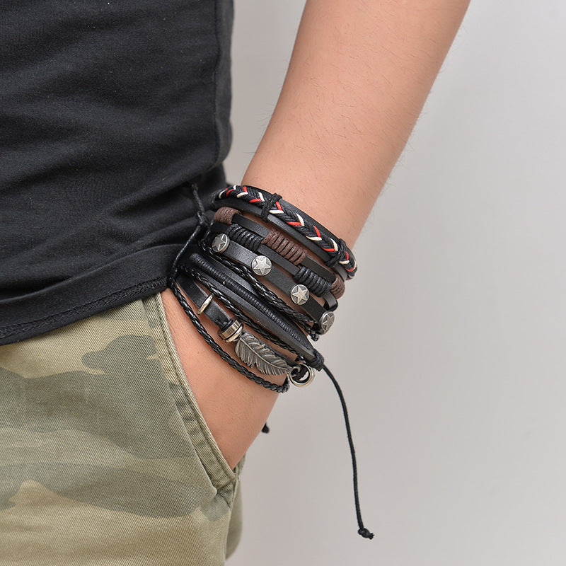 Pulsera de cuero multicapa para hombre