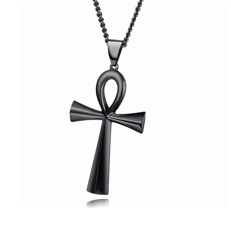 Grenzüberschreitender E-Commerce-Warenursprung, europäische und amerikanische glänzende Edelstahl-altägyptische Kreuz-Männerhalskette Amulett Anhänger