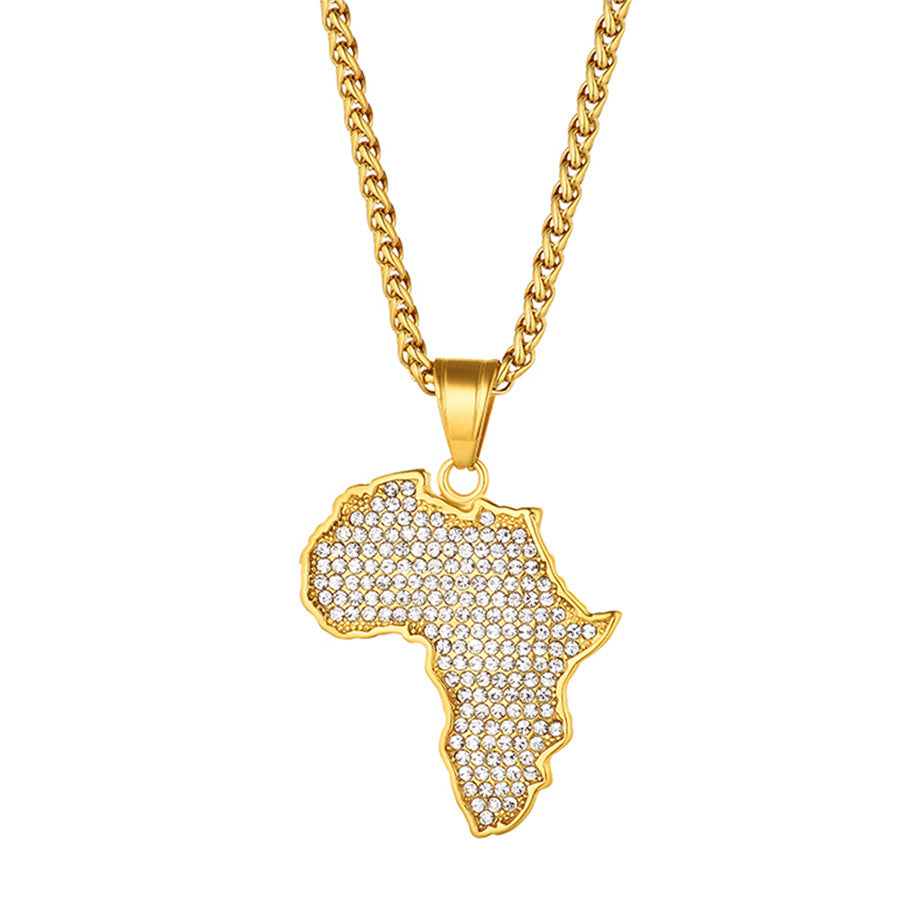 Titanstahl vergoldeter Diamant Afrika-Karten-Anhänger