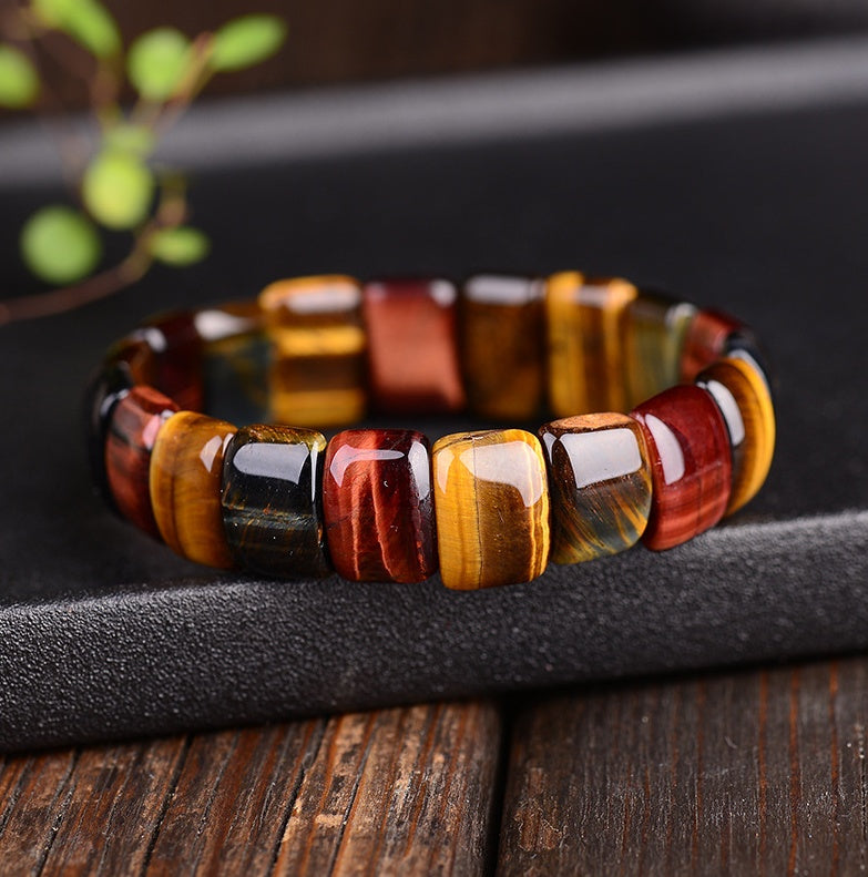Naturfarbe Tigerauge-Stein, Tigerauge-Stein, rot, gelb, blau, Handreihenarmband, Armband, Herren- und Damenpaar-Geschenk