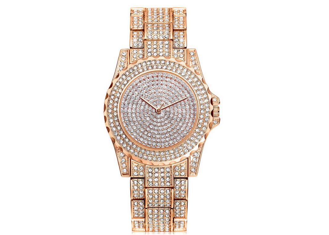 Reloj de cuarzo de oro con cristales y diamantes para mujer, informal y con estilo
