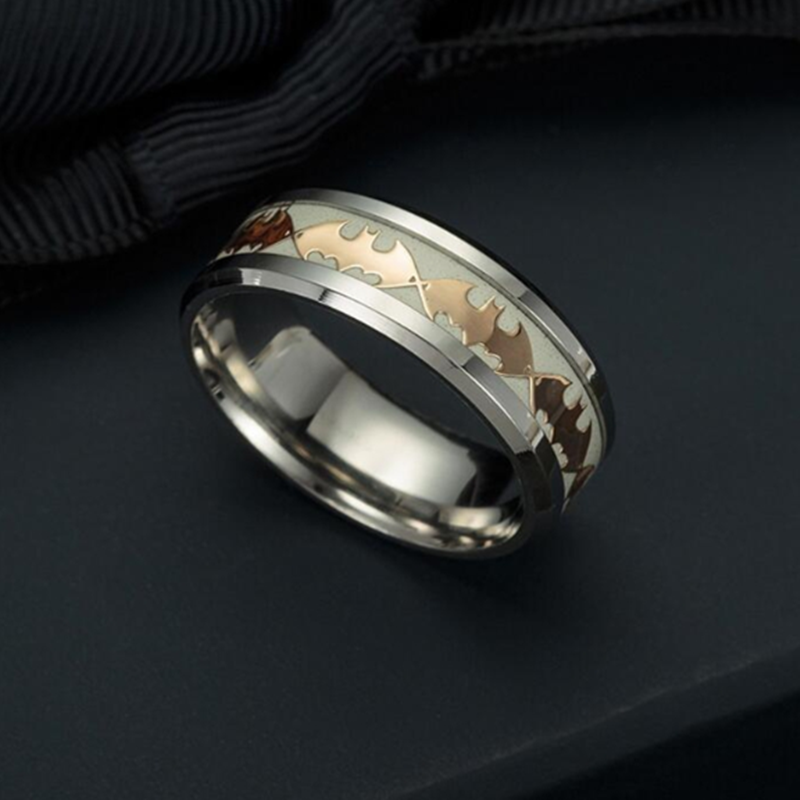 Edelstahl Batman Symbole Leuchtende Herrenringe Nie verblassender leuchtender Ring
