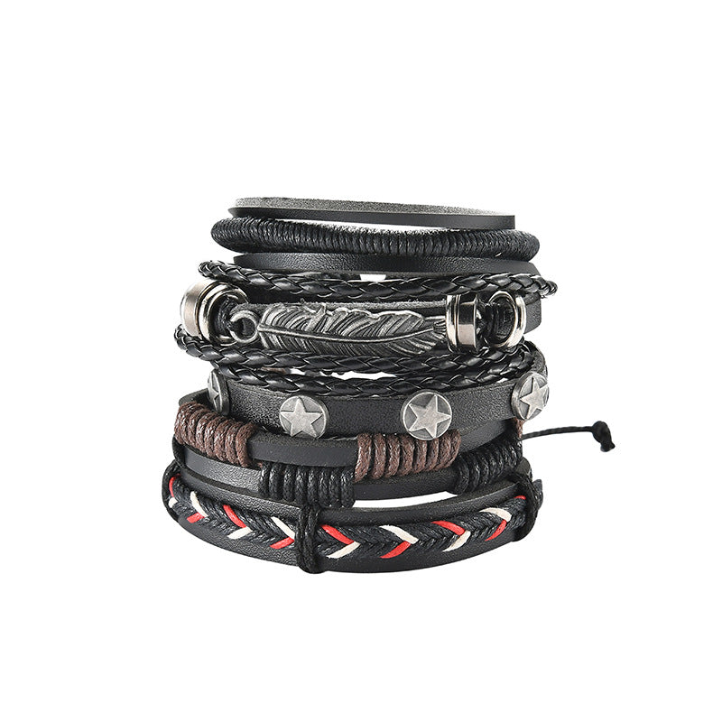 Pulsera de cuero multicapa para hombre