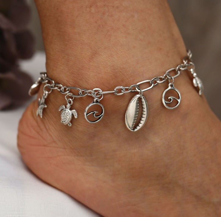 Pulseras Tobilleras Boho Ola Tortuga Concha Para Mujer En La Pierna Joyería Oceánica Bohemio