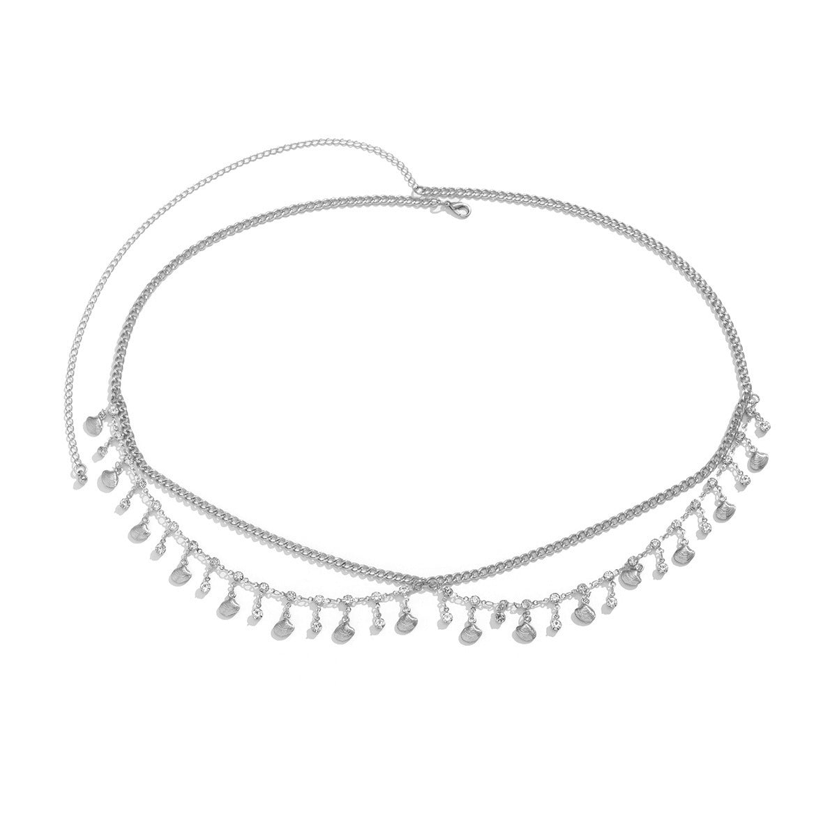 Bikini con diamantes de imitación, cadenas de cintura, cadenas corporales multicapa, borlas de metal de mariposa, cadena de cintura