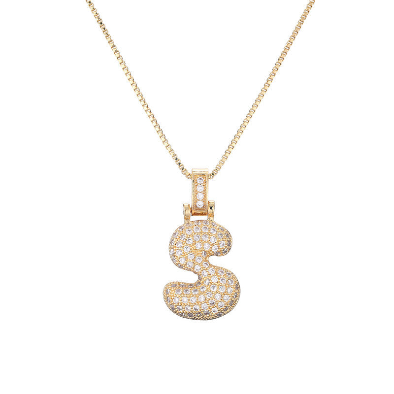 Schlüsselbeinkette Kupfer Mikro-intarsierte Zirkon 26 Buchstaben-Anhänger-Halskette für Frauen Geburtstag Schmuck Geschenke