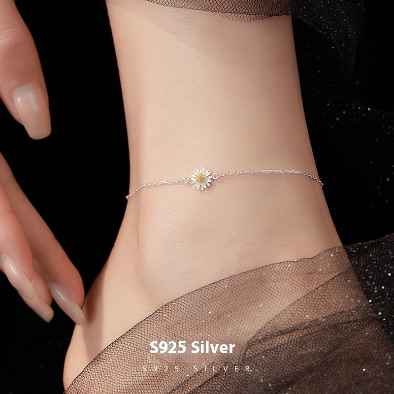 Pulsera de tobillo de plata S925 estilo Mori para mujer, cadena fina estilo pastoral