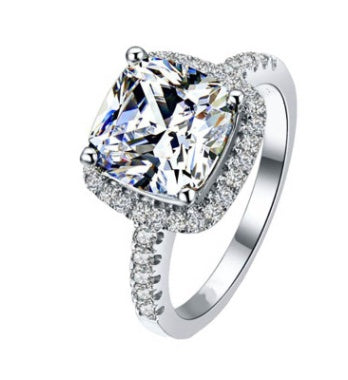 Anillo de diamantes redondo cuadrado para mujer Anillo simple de circonita con microengaste creativo