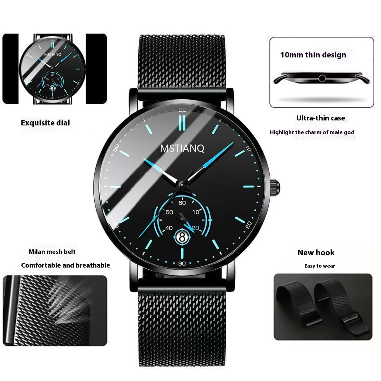 Armbanduhr Stylisch Schwarz Technologie Gürtel Raffinierter Stahl Koreanischer Lässiger Kalender