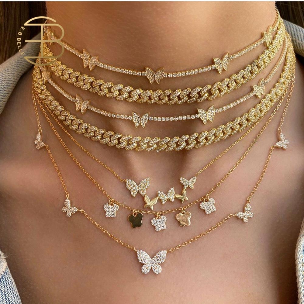 18K Gold Butterfly Stacking Clavicle Chain Necklace