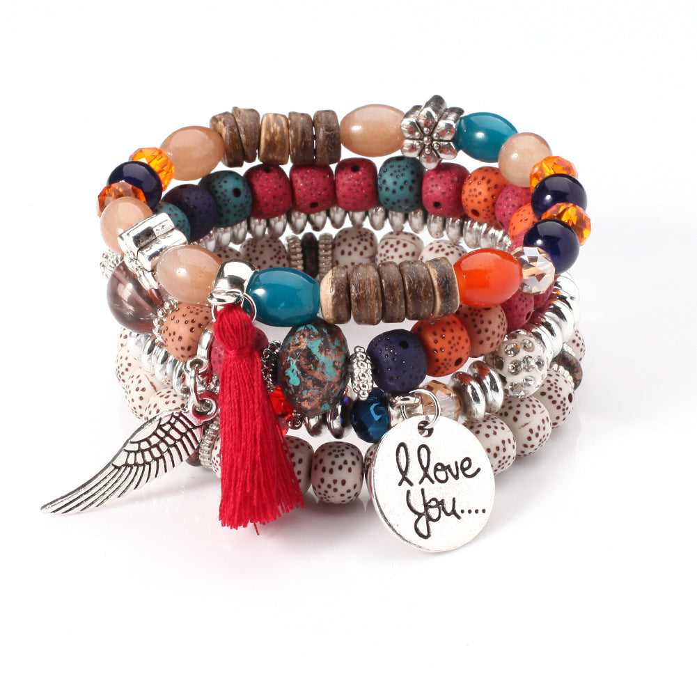 Moda multicapa de cristal de lava cuentas con alas y borlas pulseras y brazaletes Pulseras Mujer Joyería para regalo de mujer