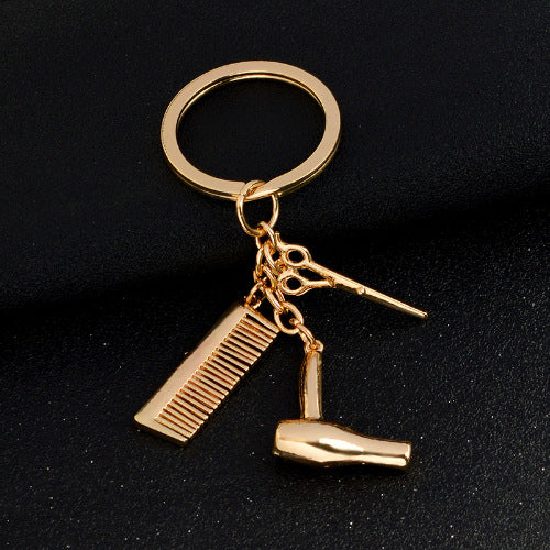 Europäische und amerikanische Schmuckmode Friseur Friseurwerkzeuge Gold- und Silberlegierung Herren- und Damen-Geschenk Schlüsselanhänger Großhandel