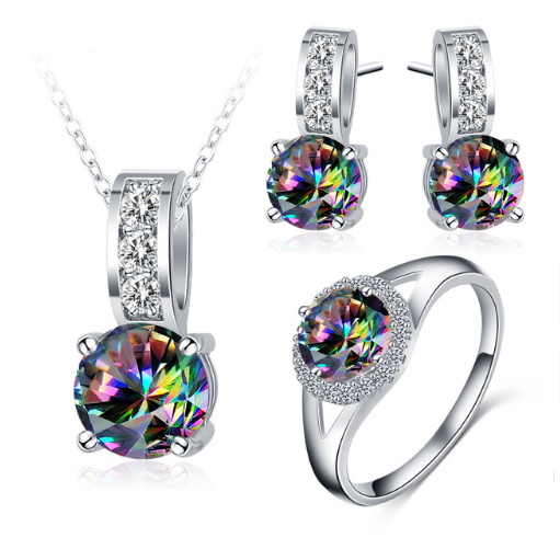 Glamouröses Regenbogen Mystisches Zirkonia-Schmuckset in Silberfarbe