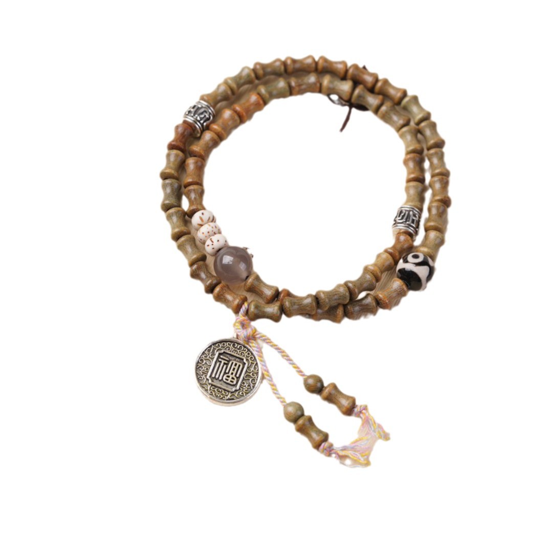 Natural Green Sandalwood Bamboo Double Ring DIY Bracelet