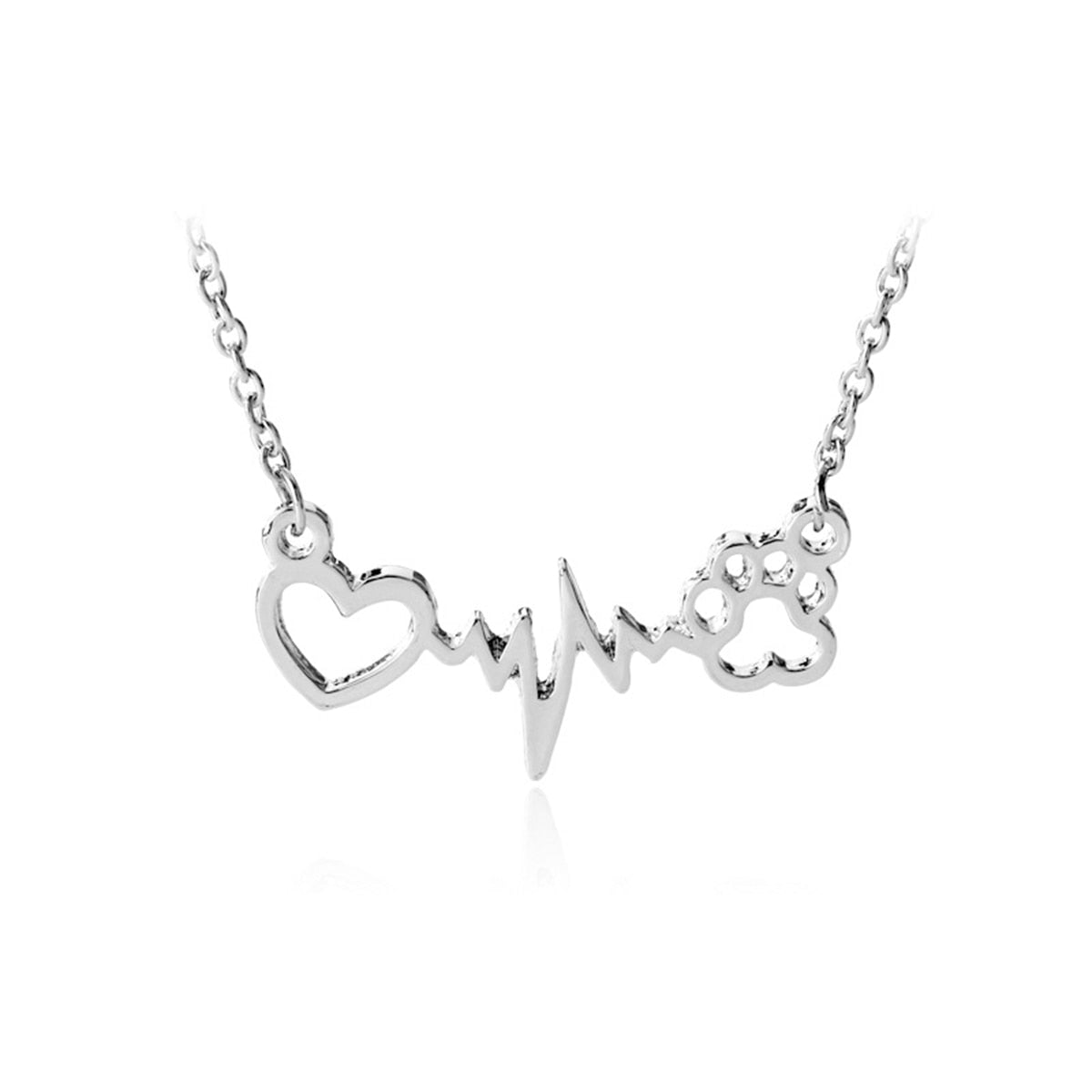Cute Animal Vintage Jewelry Necklaces Silver Love Cats And Dogs Paws Love Heart Heartbeat Necklace Paw Print Pendants Neckalce