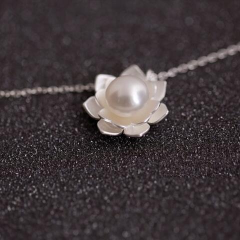 Joyería de Plata de Ley 925 Collares de Perlas y Flor de Loto Venta Caliente Joyería de Plata Pura para Mujer