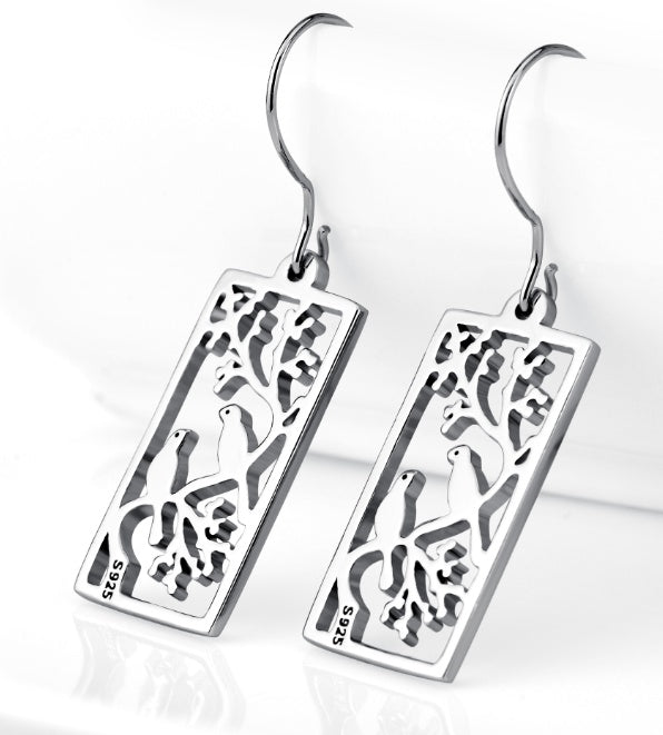 Pendientes de plata 925 con pájaros calados