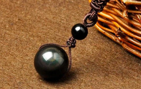 Natürlicher Obsidian Regenbogenauge Glücksperlen-Anhänger Halskette Polyesterseil-Kette Halskette Schmuck für Frauen