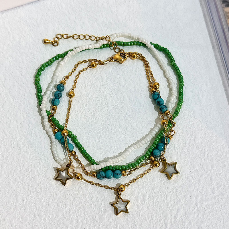 Adornos para pies Bohemia Color Perla Concha de Estrella de Mar Colgante Tobillera Adorno de Estilo de Playa Femenino