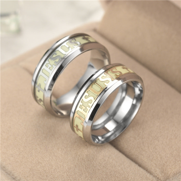 Neue europäische und amerikanische Mode leuchtende Christen Jesus Ring Persönlichkeit Original leuchtender Schmuck Hersteller Großhandel