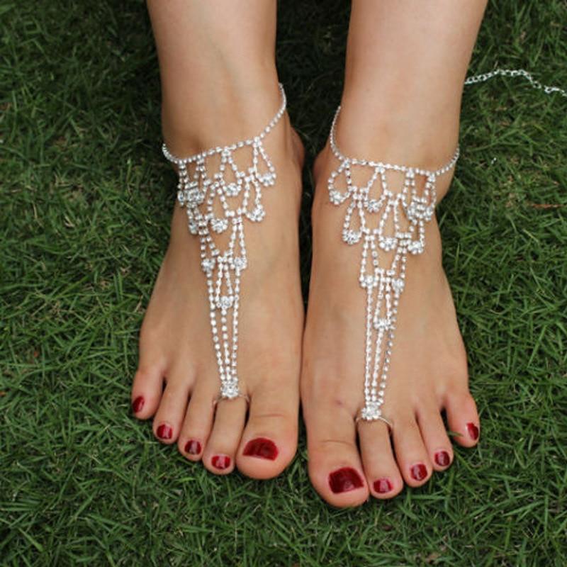 Tobillera nupcial de diamantes de imitación para playa