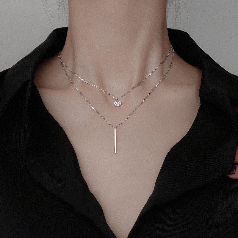 Viereck Streifen  Diamant Rund Doppel-Halskette