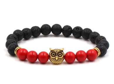 Außenhandel AliExpress meistverkaufte 8mm Naturstein schwarzer Lavavulkanstein Armband Goldlegierung Eule Armband