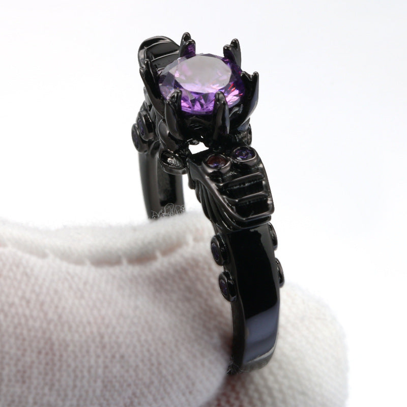 Vintage schwarzer Emaille Ring Lila Zirkon Schwarzgold Schmuck
