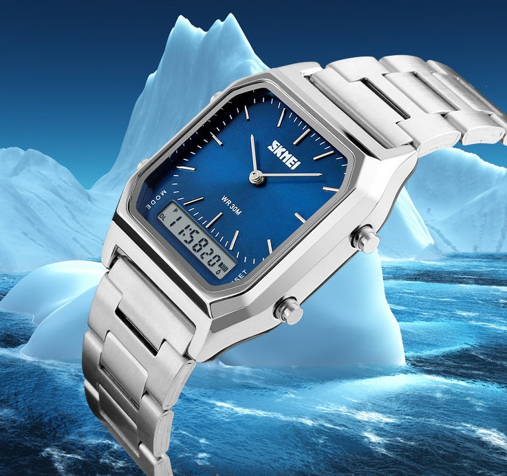 Retro Klassische Business Elektronische Armbanduhr mit Stahlarmband