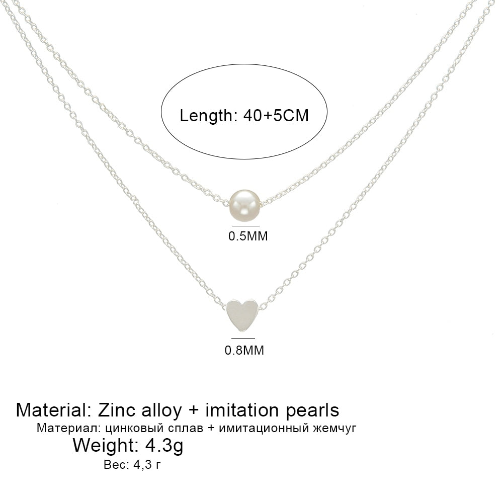 Collar Bohemio Sencillo de Perlas y Doble Cadena con Amor