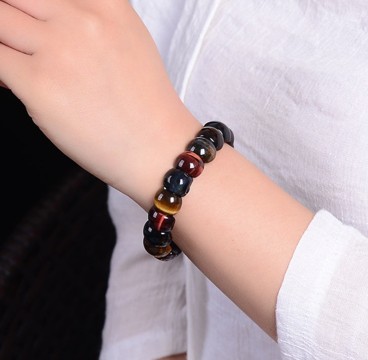 Naturfarbe Tigerauge-Stein, Tigerauge-Stein, rot, gelb, blau, Handreihenarmband, Armband, Herren- und Damenpaar-Geschenk