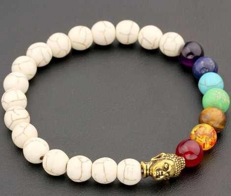 Schmuck Accessoires 8mm Sieben Chakra Yoga Vulkanstein Buddha Kopf Armband