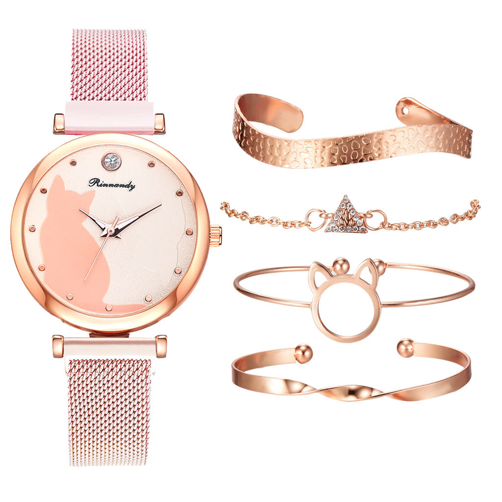 Conjunto de pulsera de reloj de gato para mujer