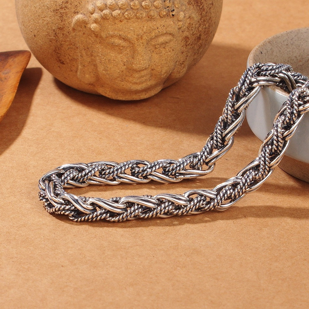S925 Sterling Silber handgemachte Hanfseil-Halskette für Herren