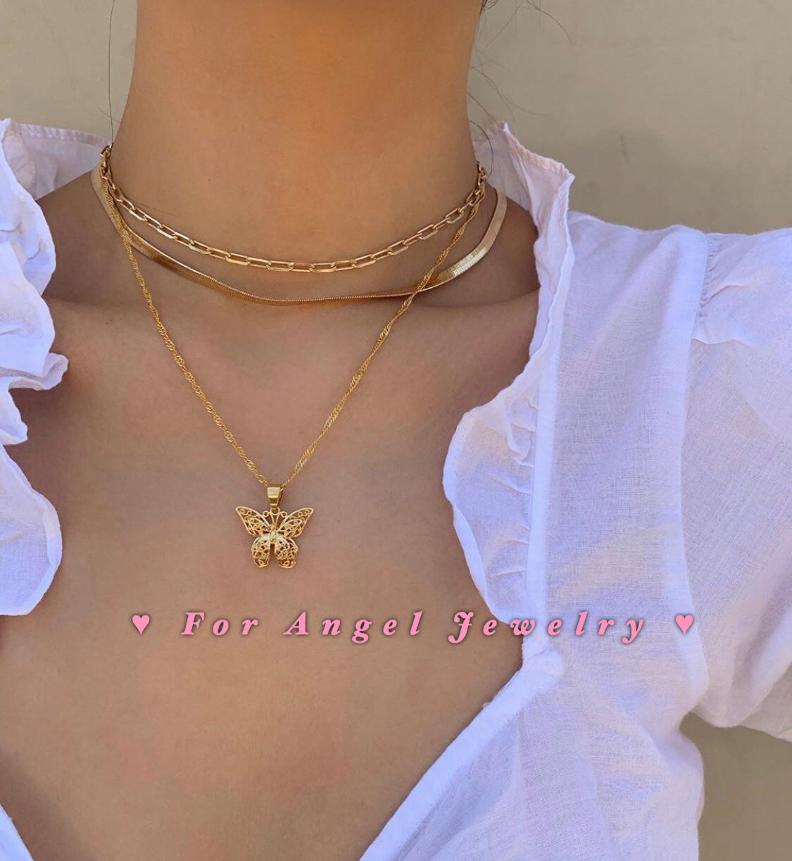 Openwork Butterfly Pendant Necklace